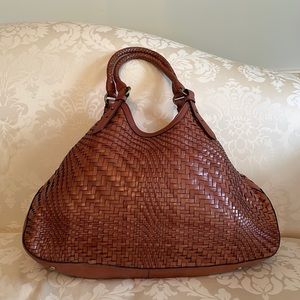 Gorgeous large Cole Haan pecan brown woven leather bag